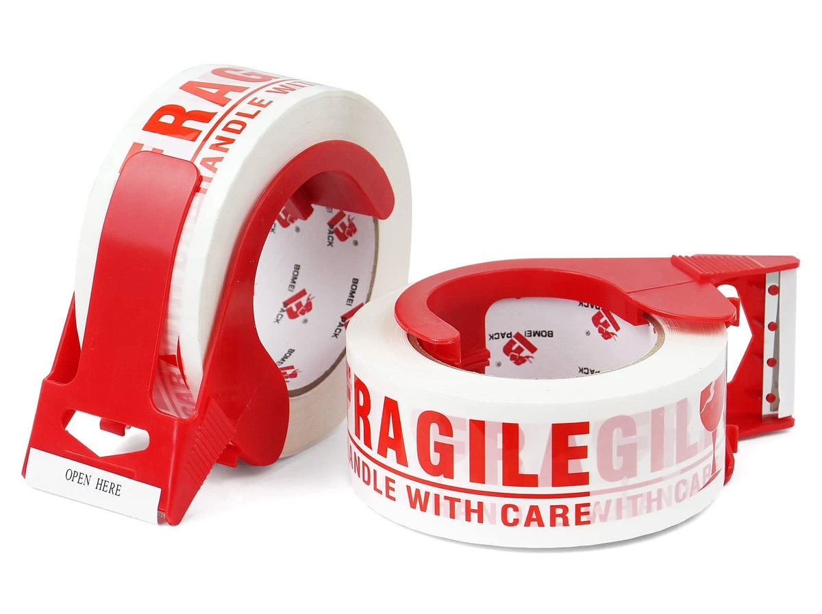 BOMEI PACK Fragile Tape 2 Inch x 330 Feet (110 Yards) 2 x 330 Feet, Red