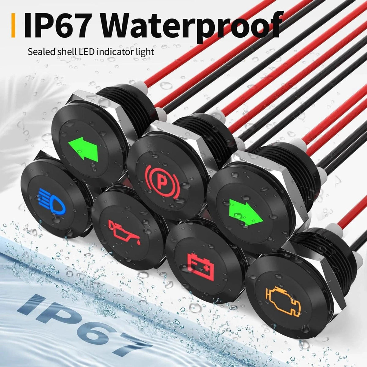 Waterproof Dashboard Indicator Set DC 12V 24V LED Warning Lights Automotive