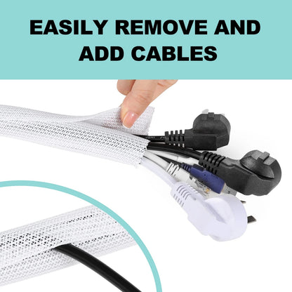 AGPTEK White Cable Sleeve Cover, 2 Pack 5ft - 1.2 inch Desk 1.2"-10ft,