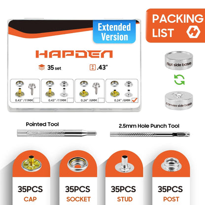 Hapden 140 Pcs Extended Version Canvas Snaps Kit, Heavy 6MM, Silver-regular