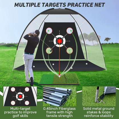 KLAODOT Golf Net with Practice Mat,Golf Hitting 10*7, Black/White/Red/Green