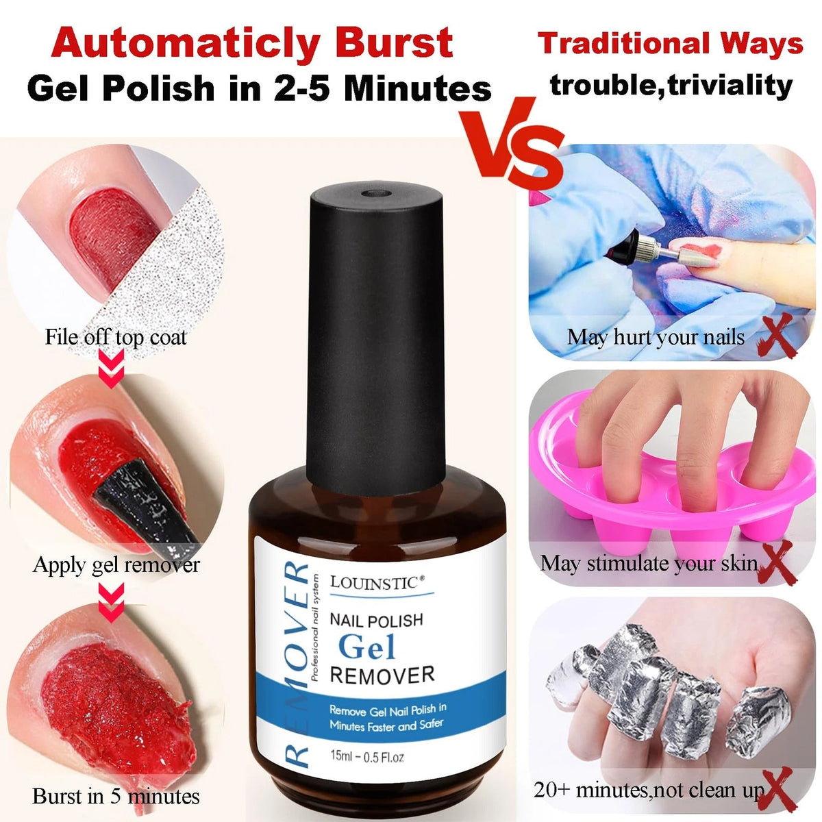 Gel 0.17 Fl Oz (Pack of 3), Remover&Cuticle Oil&Latex Tape&Manicure Tools