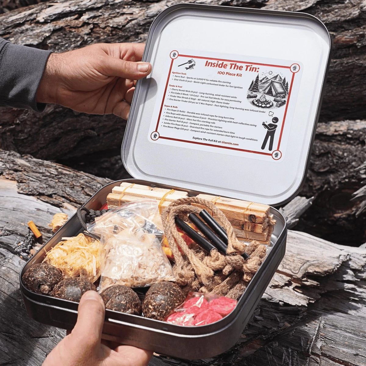 TinFerno Fire Starting Kit – 100pc Starter for Campfires, Large, Black