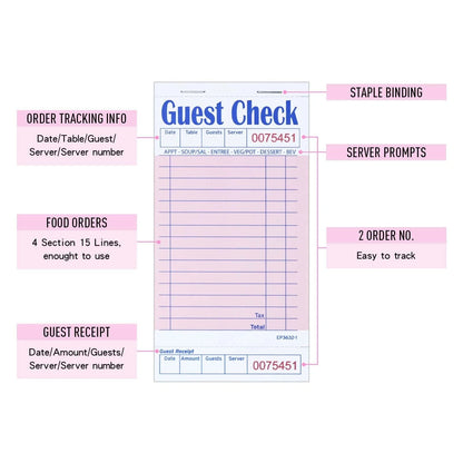 DGBDPACK Guest Check Pads for Servers - Thick Paper (6 6 Pack--Pink, Pink