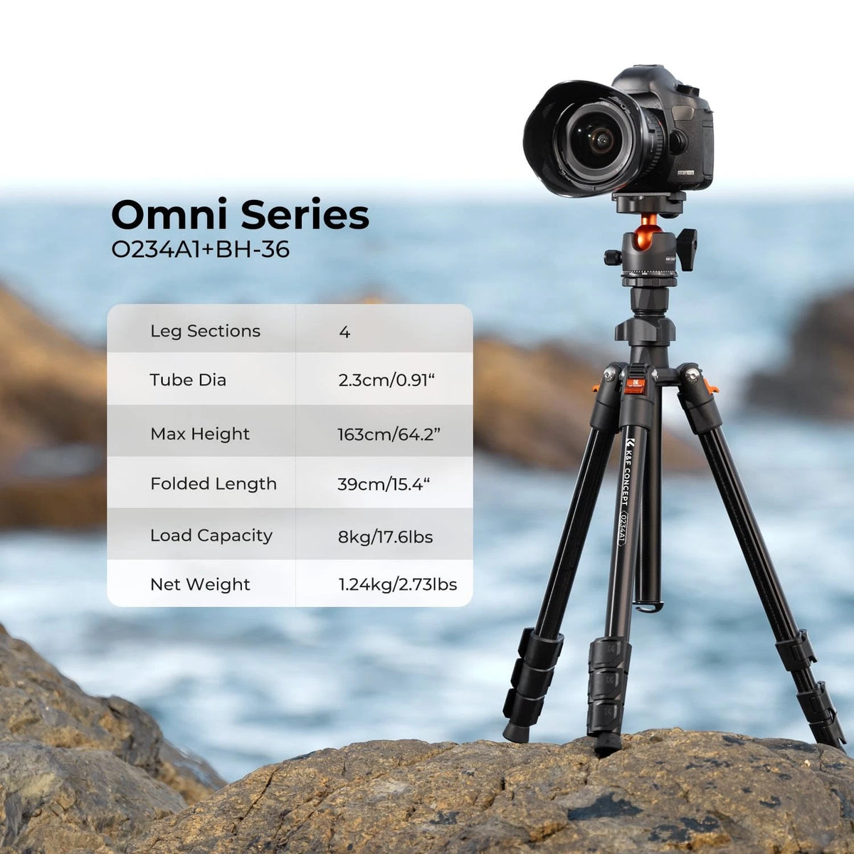 K&F CONCEPT 64 inch/163 cm Camera 64" height/8kg load, Black and Orange