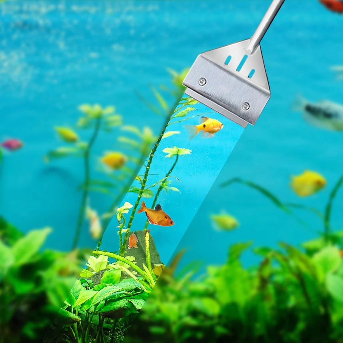 Kirecoo Algae Scraper for Glass Aquariums, 25.6" Fish Tank Cleaner, Silver