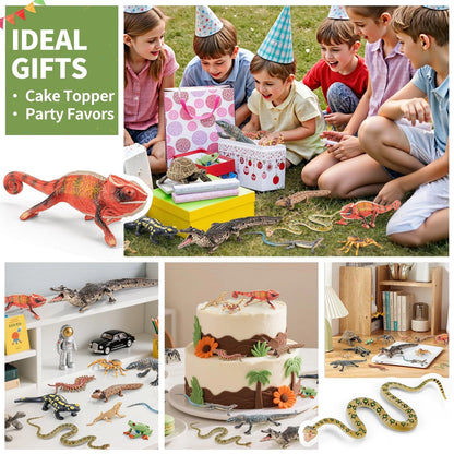 THINKBAY 14PCS Reptile Animal Figurines Toys, Amphibians Diorama Multicolored