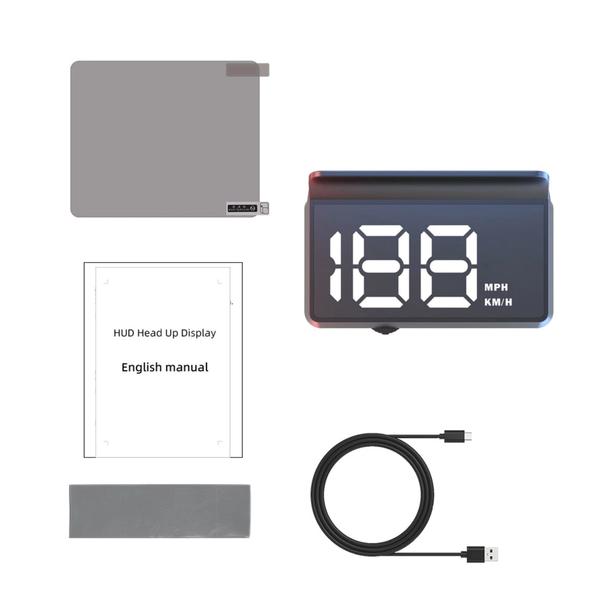 Universal Windshield HUD for Cars with Large Font Display and Type C Cable