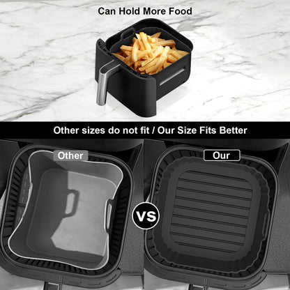 PINTAUR Square Silicone Air Fryer Liners 2 Pack, Compatible 5-6.5QT, Black