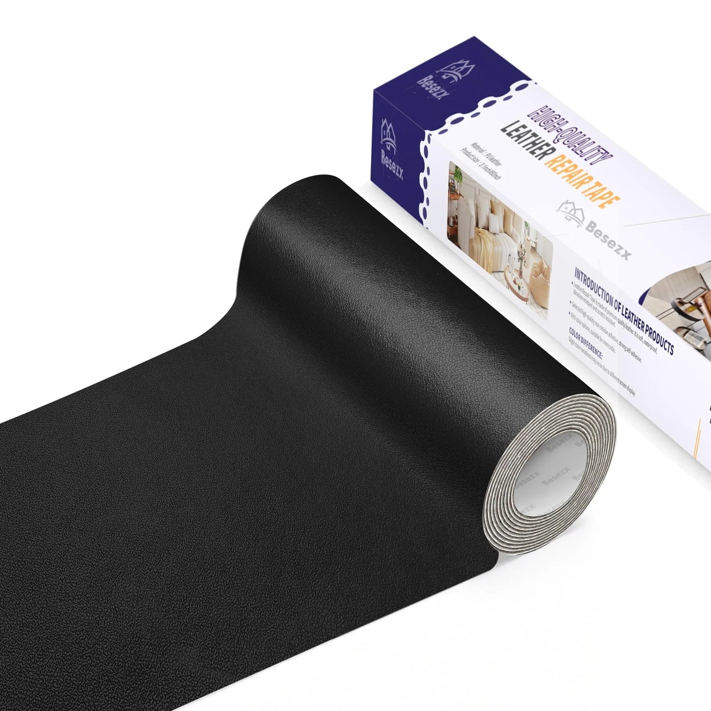 Besezx Leather Repair Patch Tape Kit,Vinyl 3.1 in x 60 in, Black