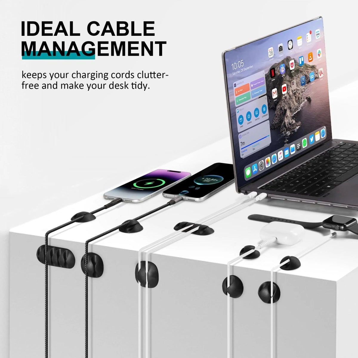 16Pack Black Desk Cable Management,Adjustable Cord 16pack, Black-16 Pack