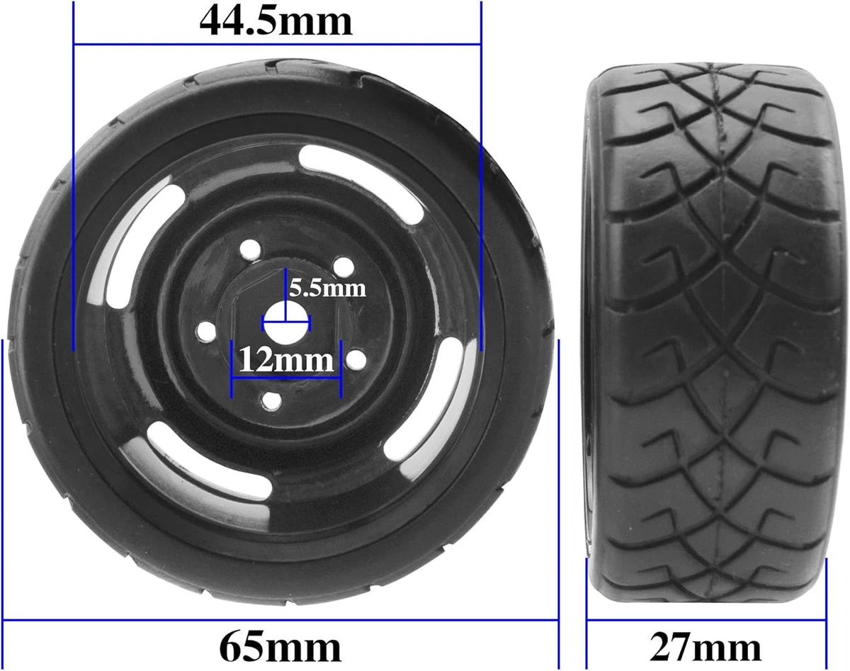 ShareGoo RC 1/10 Scale On Road Tires OD2.55 Rubber & Wheel Rims 12mm Hex...