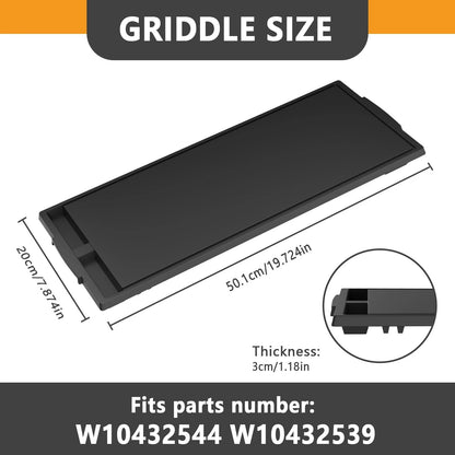 Heavy-duty Cast Iron W10432544 Griddle Replacement 19.7" x 7.9" x 1.2", Black
