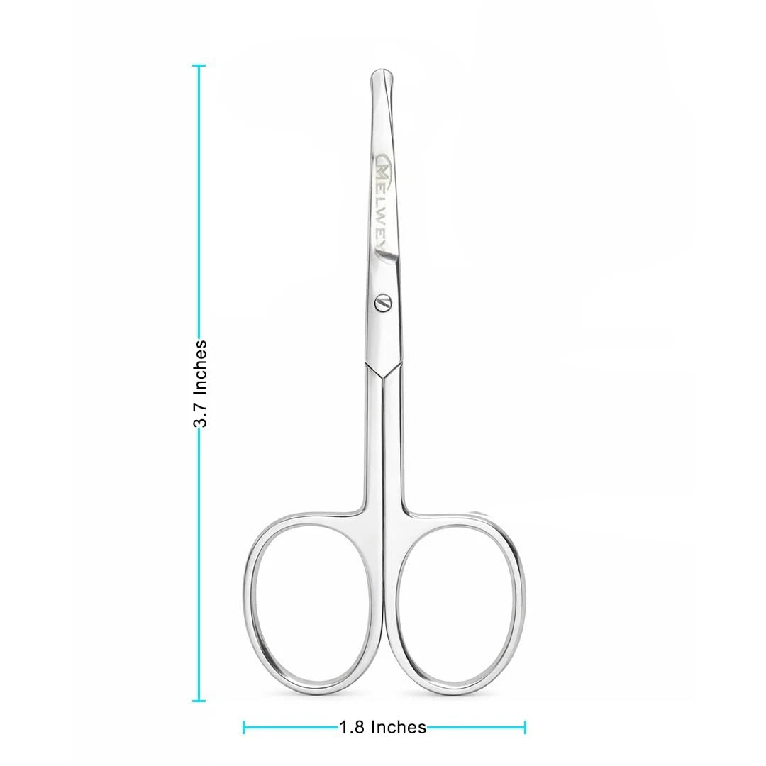 Rounded Stainless Steel Small Facial Hair Scissors, 3.7 Inches - Silver