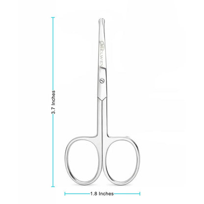 Rounded Stainless Steel Small Facial Hair Scissors, 3.7 Inches - Silver