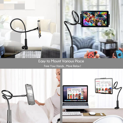 SRMATE Gooseneck Tablet Kindle Holder Stand for Bed 33 inches, Black-33inch