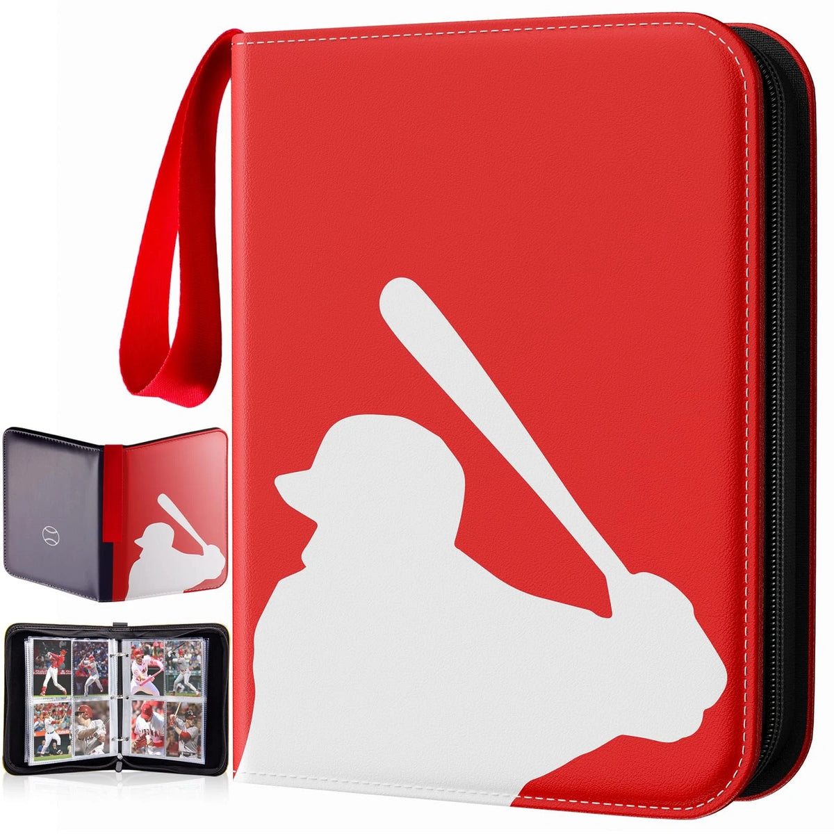 Baseball Trading Card Binder 4 Pocket Gifts for 400 Pockets, Baseball-red