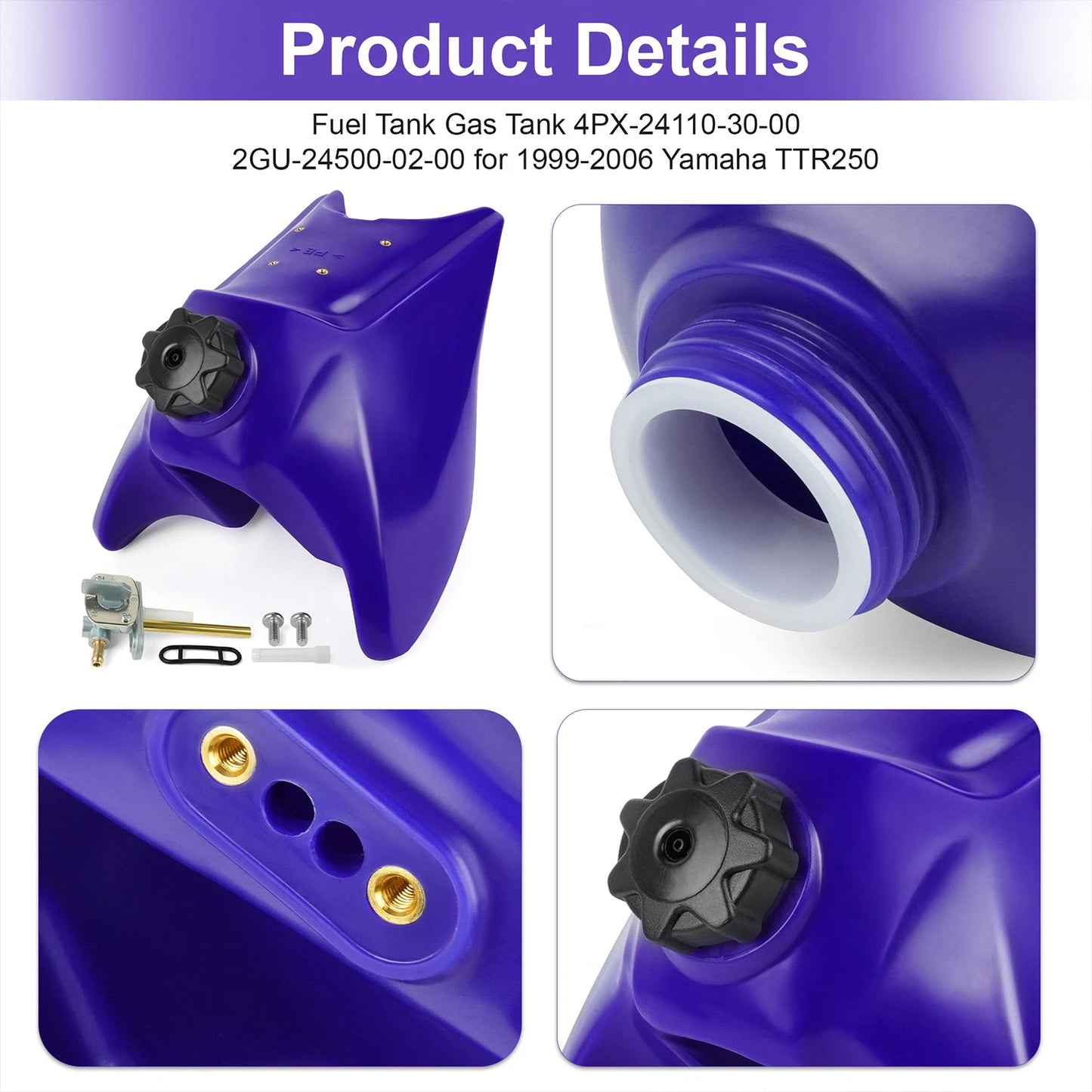 ‌4PX-24110-30-00 Fuel Gas Tank for Yamaha TTR250 96-06 Includes Gas Cap,Petcock