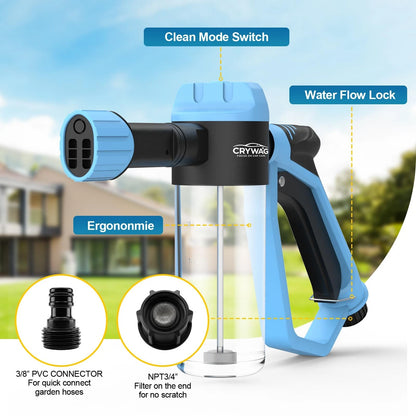 Car Wash Foam Gun for Garden Hose, with Microfiber Universal Size, Blue