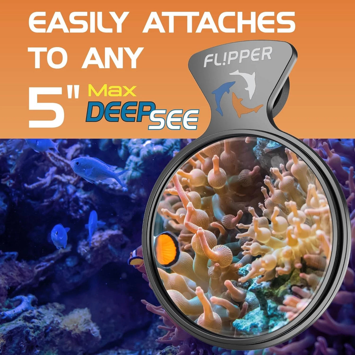 Flipper DeepSee Viewer Orange Magnifying Glass Lens Attachment MAX 5, Black