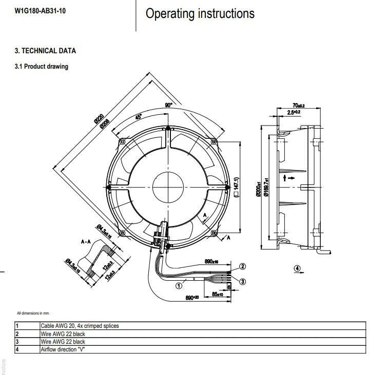 Ebmpapst W1G180-AB31-10 Axial Fan 24VDC 4.3A 4550RPM Control Cabinet Cooling Fan