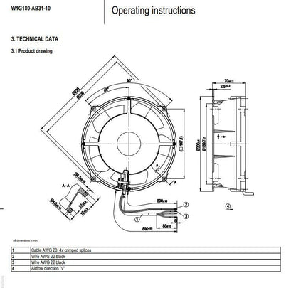 Ebmpapst W1G180-AB31-10 Axial Fan 24VDC 4.3A 4550RPM Control Cabinet Cooling Fan