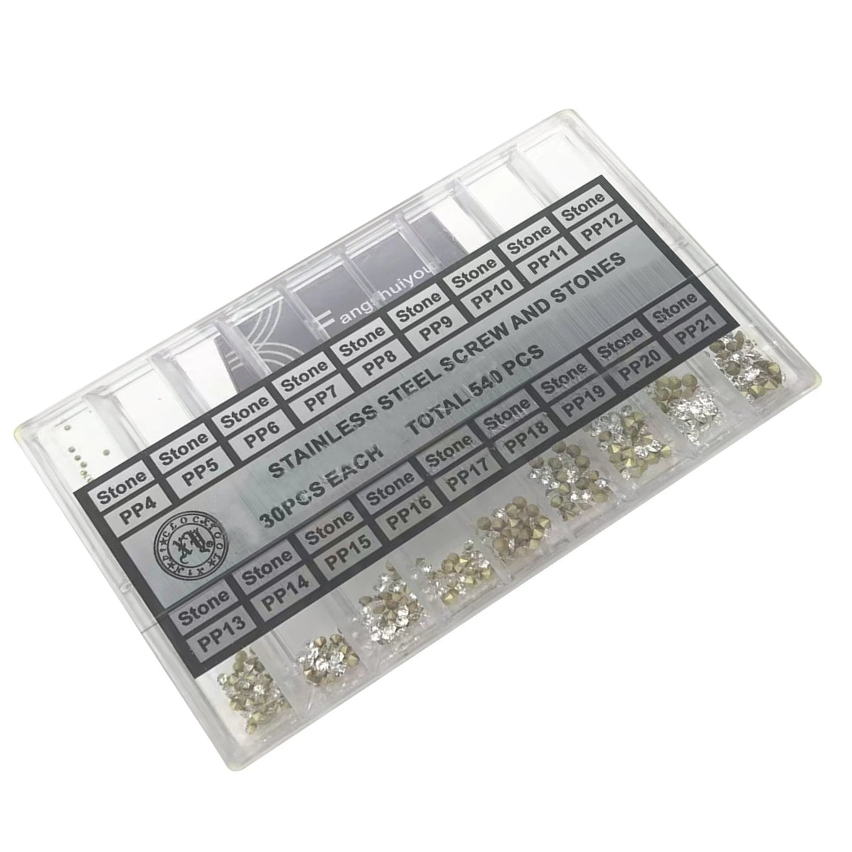 18-Size Acrylic Round Watch Rhinestone Diamond Screws Stones Assortment 540pcs