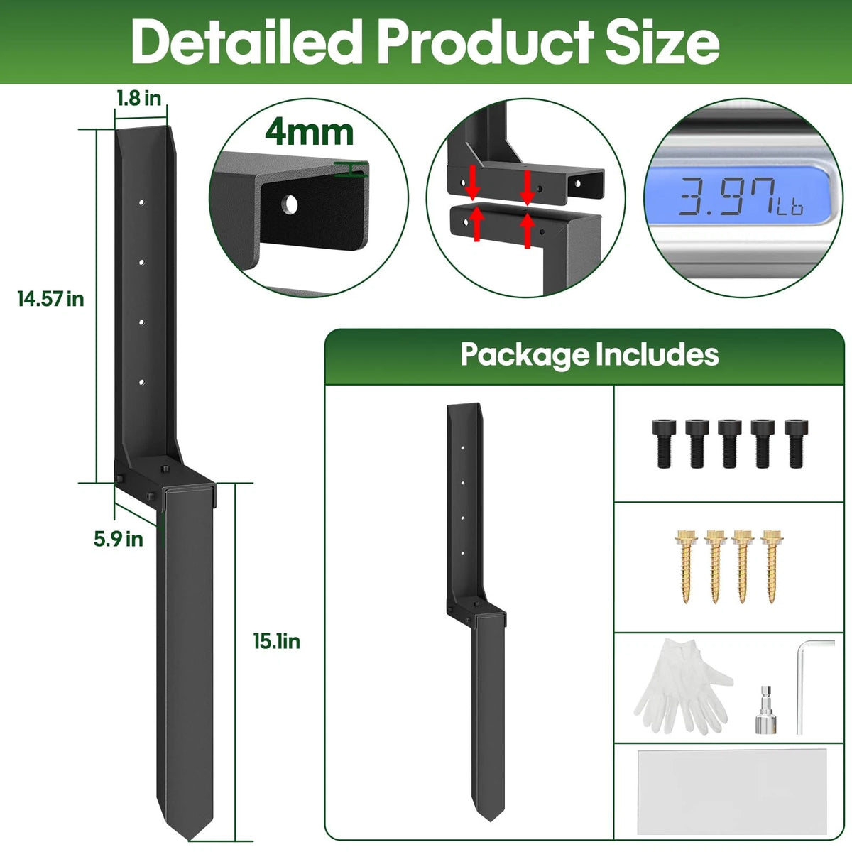 Fence Post Repair Kit 1 Pack, 8mm Double-Layer 29.67"H x 1.8"W, black