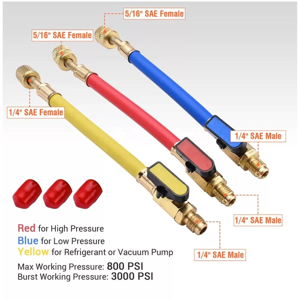 For R134A R410A Refrigerants 1/4" SAE Ball Valves Hose Great Compatibility