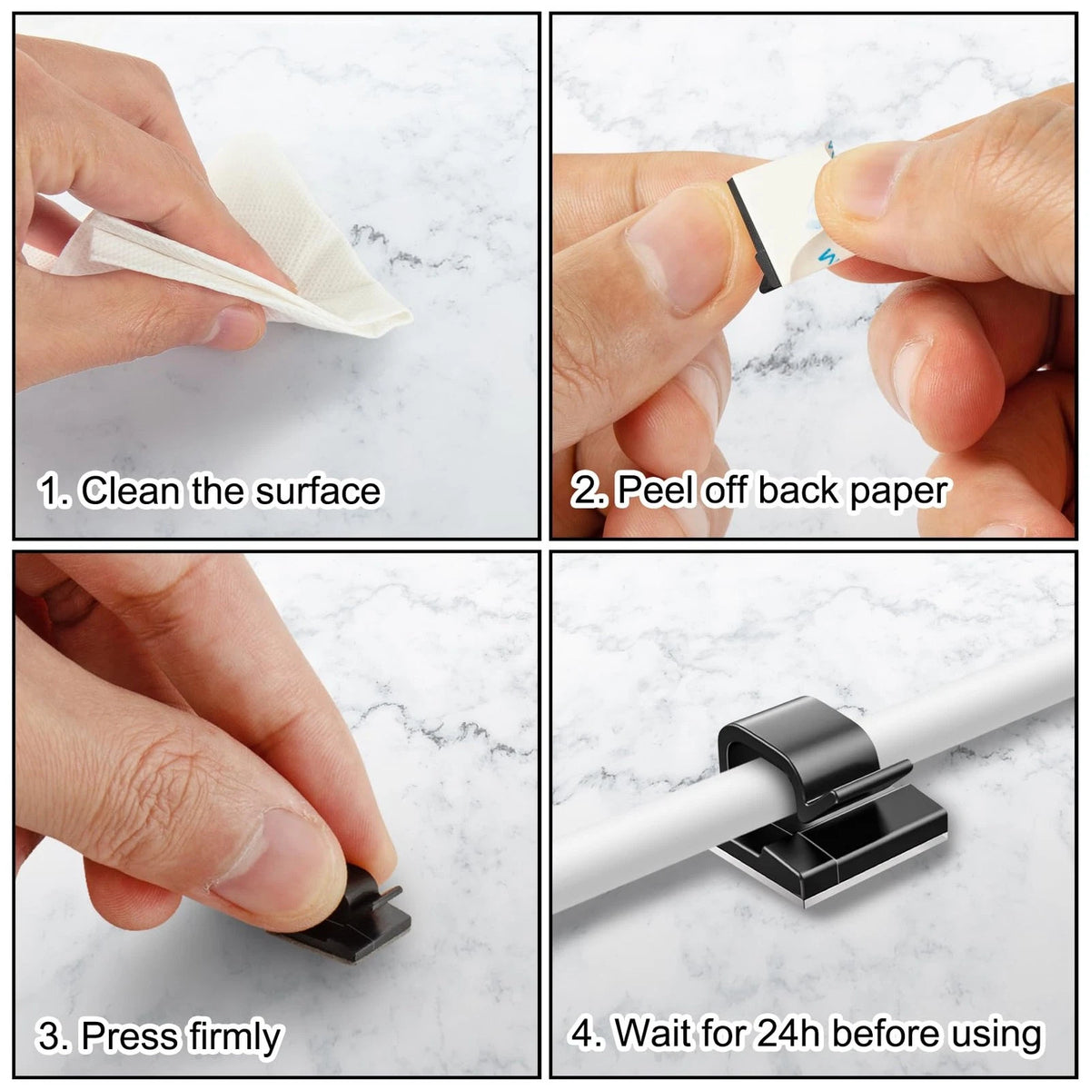 100 Pcs Cable Clips, Adhesive Organizer Cord 100PCS-Standard, Black