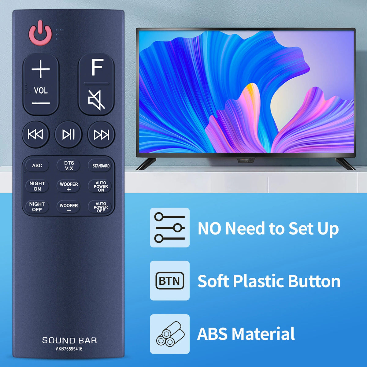 AKB75595416 Replacement Remote Control fit for LG Sound Bar SK5Y SK5