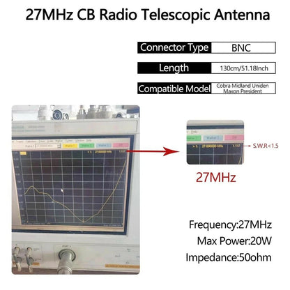 27MHz Radio BNC Walkie Talkie Telescopic Antenna For Midland 75-822 75-785 MHS75