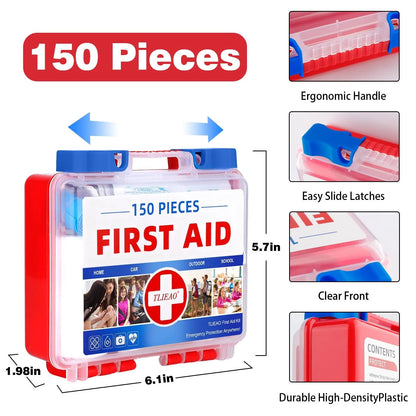 TLIEAO Mini First Aid Kit - 150 Pieces Emergency Medical for Home, Red