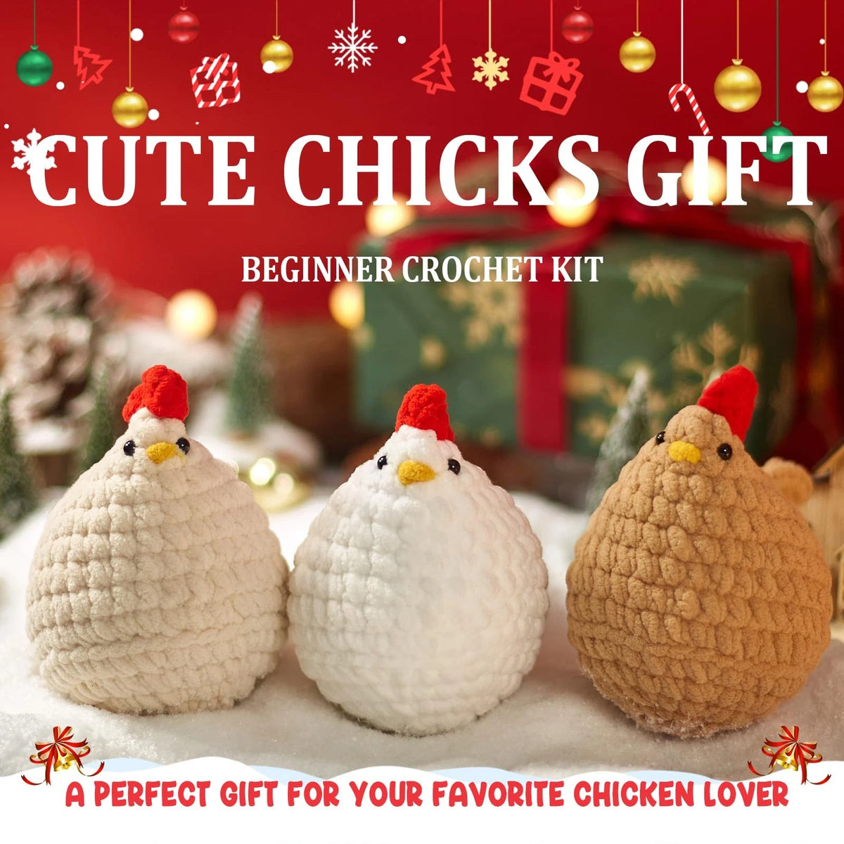 MAGIMUSE Crochet Kit for Beginners, 3 Pcs Chicken Small, 3