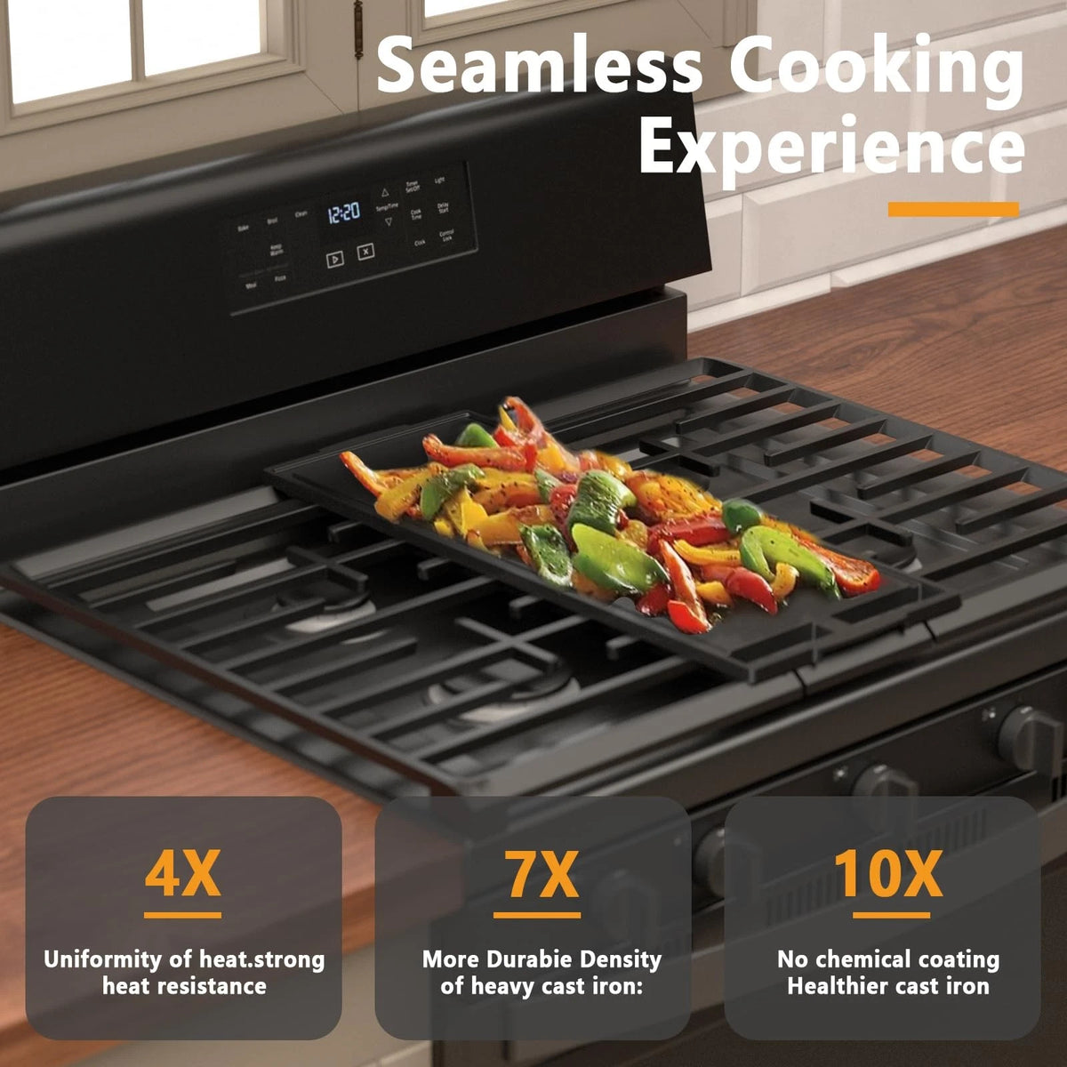 Heavy-duty Cast Iron W10432544 Griddle Replacement 19.7" x 7.9" x 1.2", Black