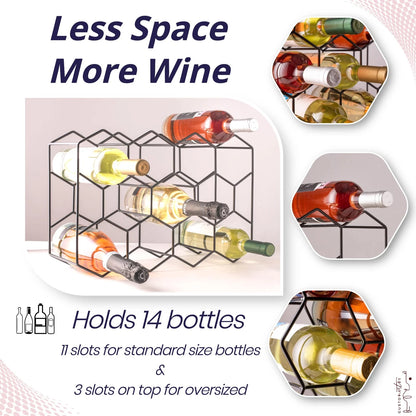 Gusto Nostro Countertop Wine Rack - 14 Bottle Freestanding 14 Bottles, Black