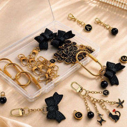 DiaWiew Carabiner Charm Making Kit DIY Keychain Gold Brass Medium, Black