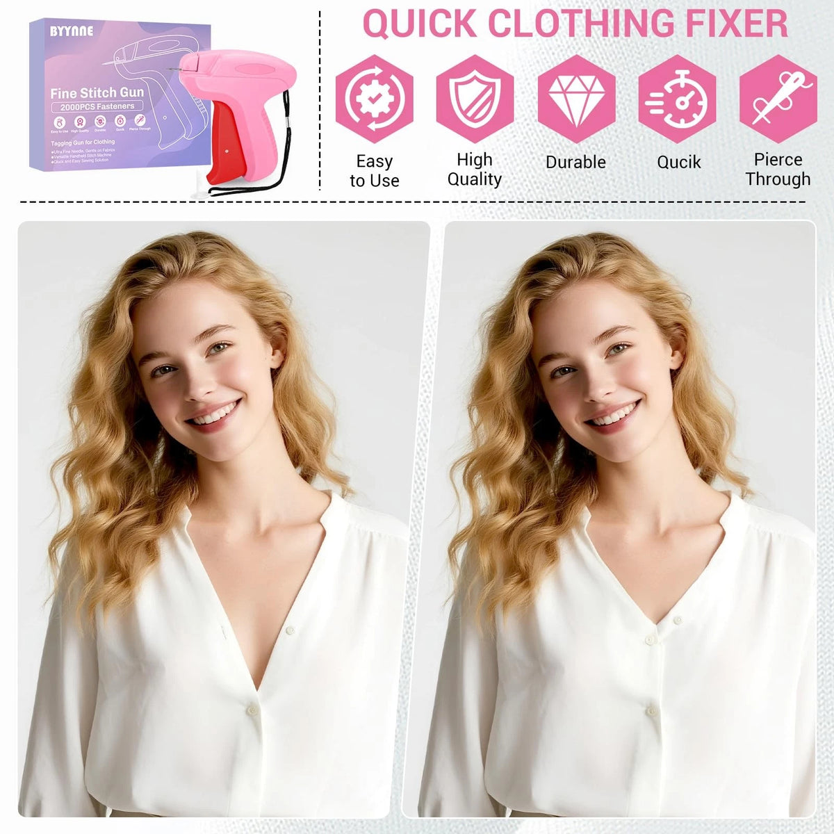 Stitch Gun for Clothes - Handheld Quick Clothing Fixer - Tagging Pink Red