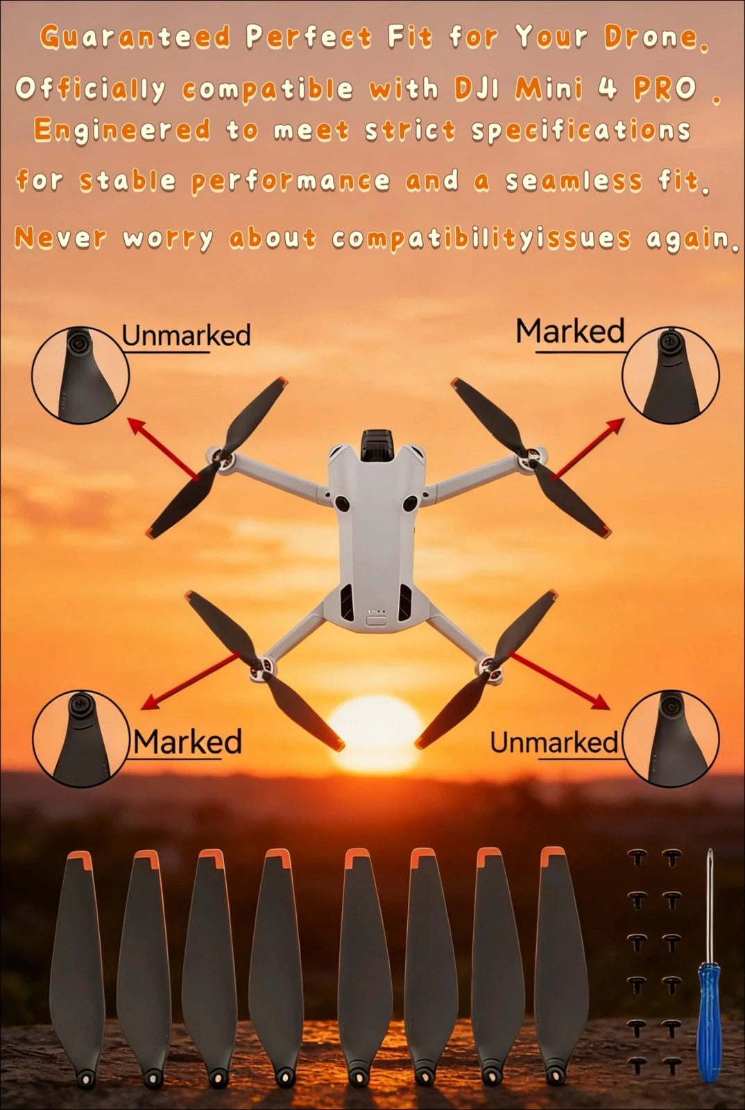 8Pcs Low-Noise Quick-Release Propellers for DJI Mini 4 Pro Propellers, Full...