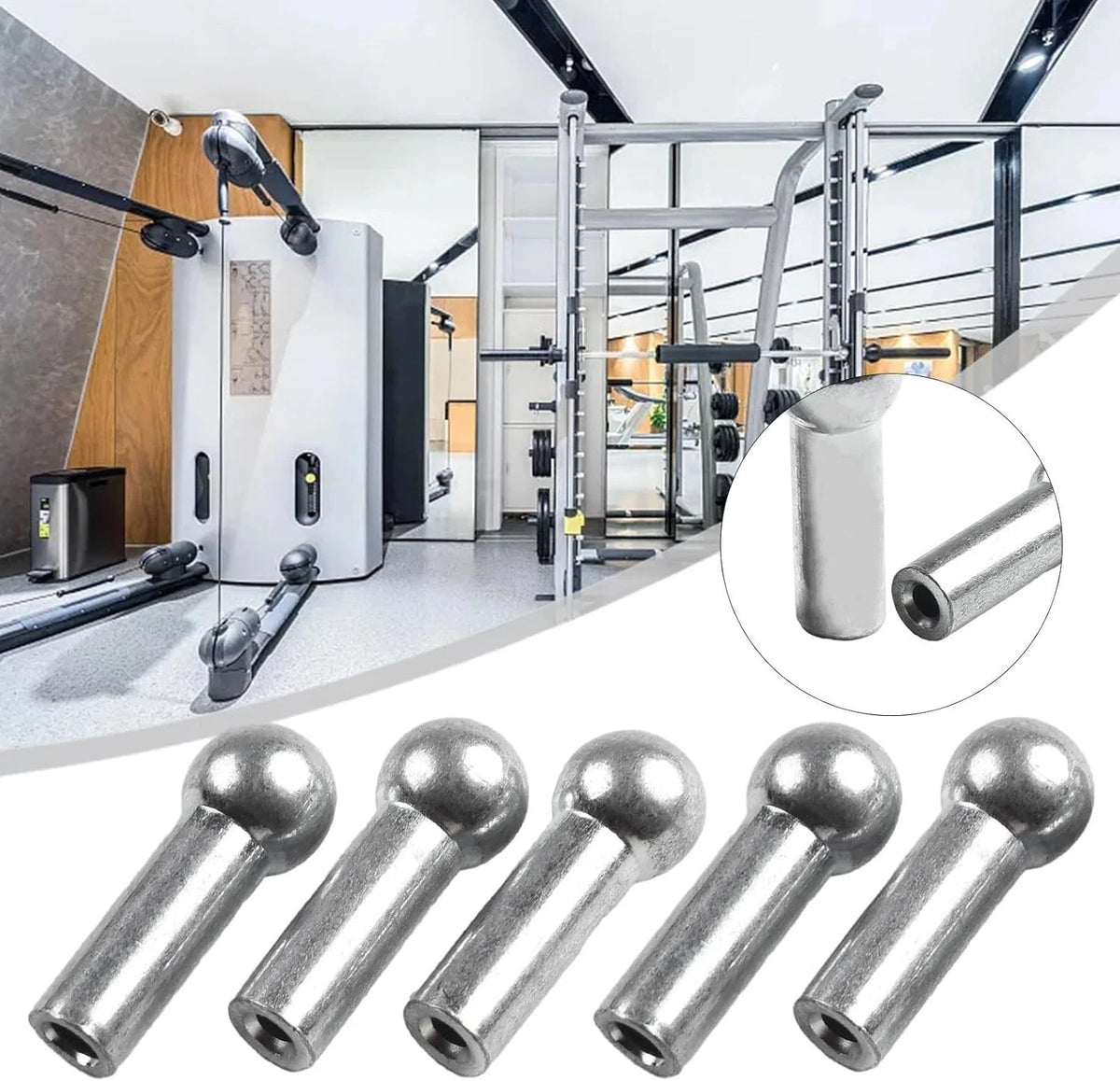 5 Pack Gym Pulley Machine Stopper Cable Ball For diameter 5mm Cable, Silver
