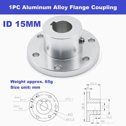 MiJunHD Aluminum Alloy Flange Coupling, 15 mm Inner Dia with 15mm, Silver