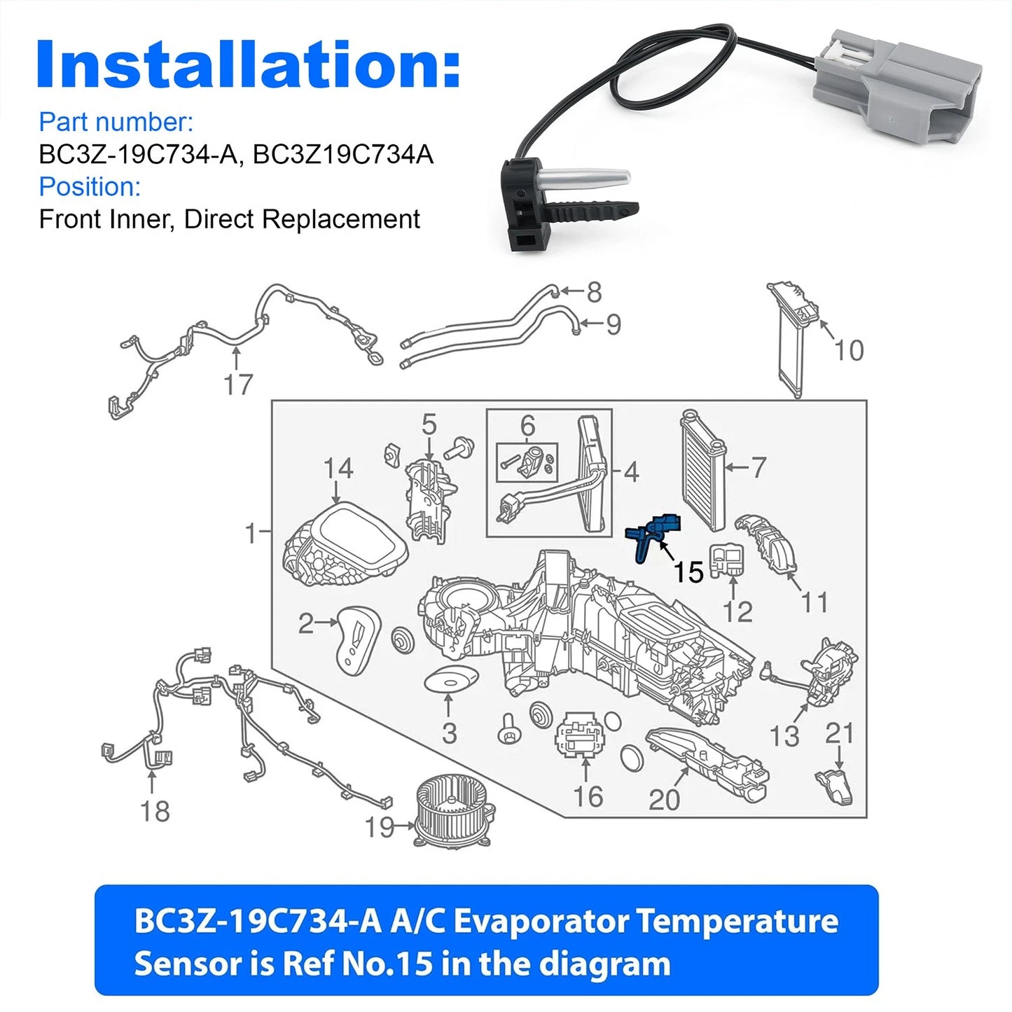Evaporator Temperature Sensor For Ford F-250 F-350 Super Duty 11-16 BC3Z19C734A