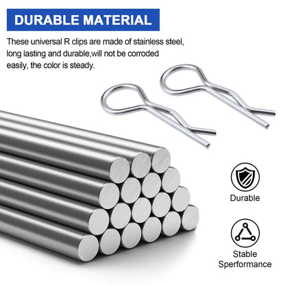 100PCS Universal RC Body Clips Pins for 0.047 inches x 0.95 inches, Silver