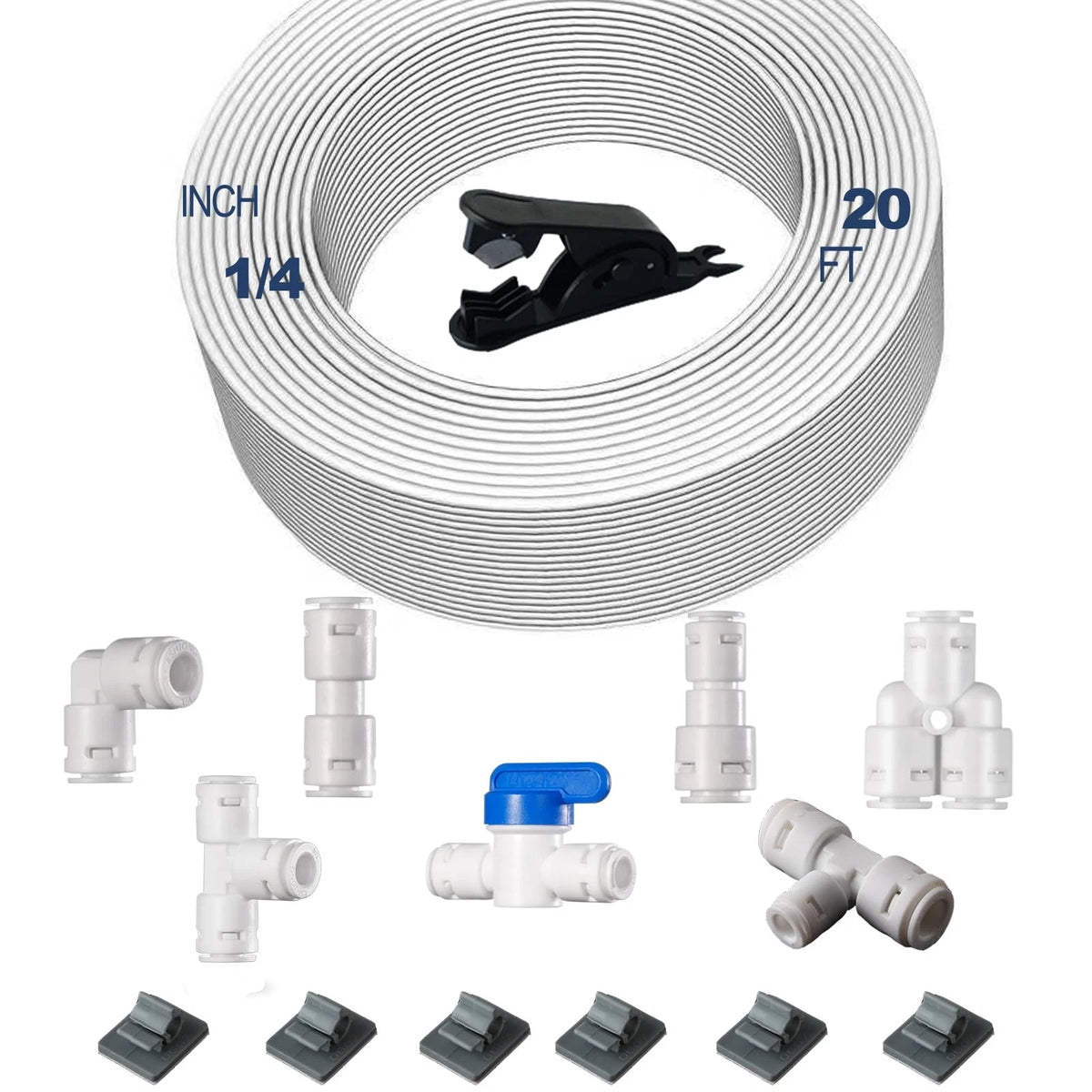 15-Piece 20FT RO Water Line Kit, 1/4" Tubing with Quick 20 Feet, White