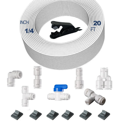 15-Piece 20FT RO Water Line Kit, 1/4" Tubing with Quick 20 Feet, White