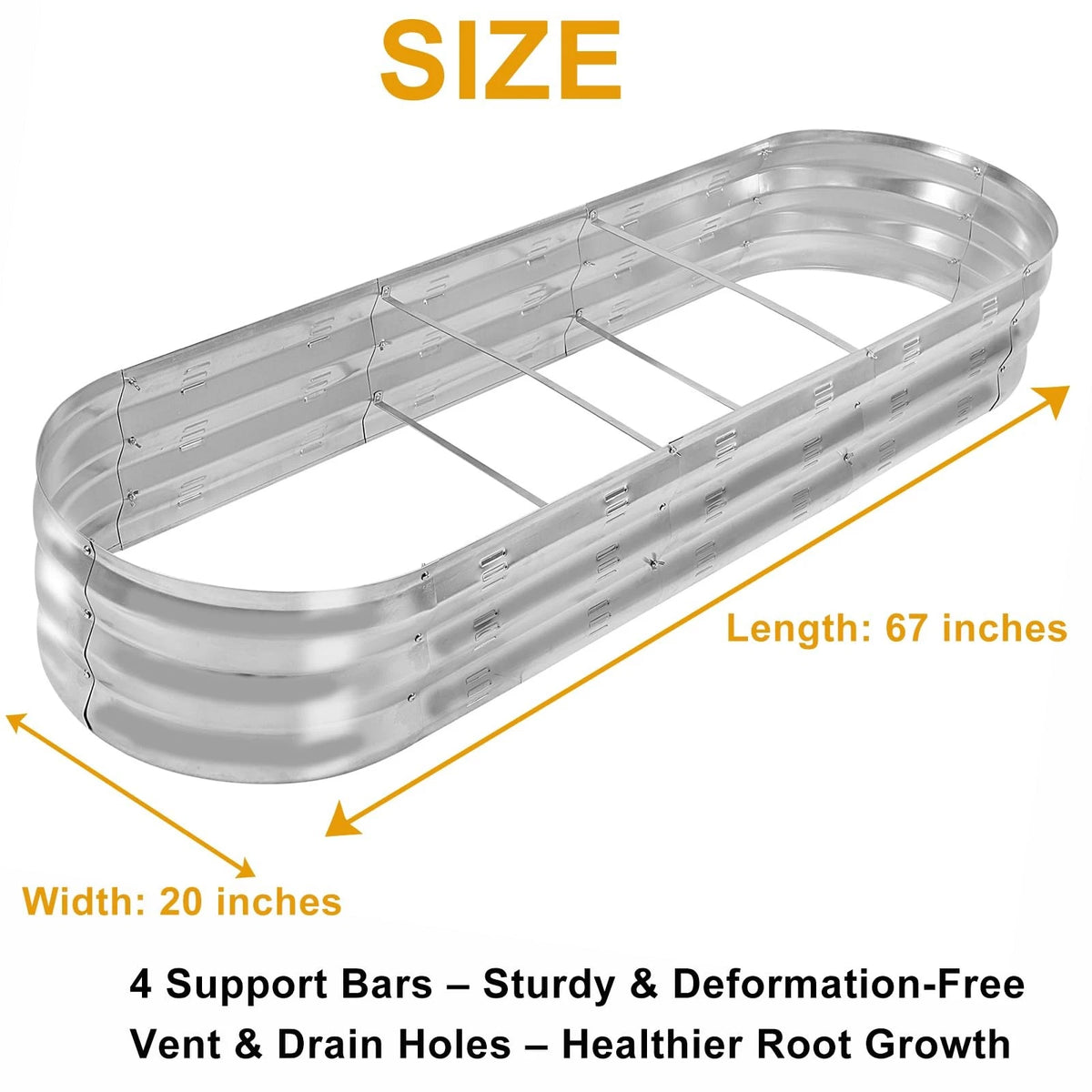 GADI 67-Inch Galvanized Raised Garden Bed, 67"L x 20"W x10"H, Color A- Silver