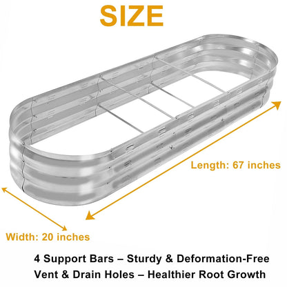 GADI 67-Inch Galvanized Raised Garden Bed, 67"L x 20"W x10"H, Color A- Silver