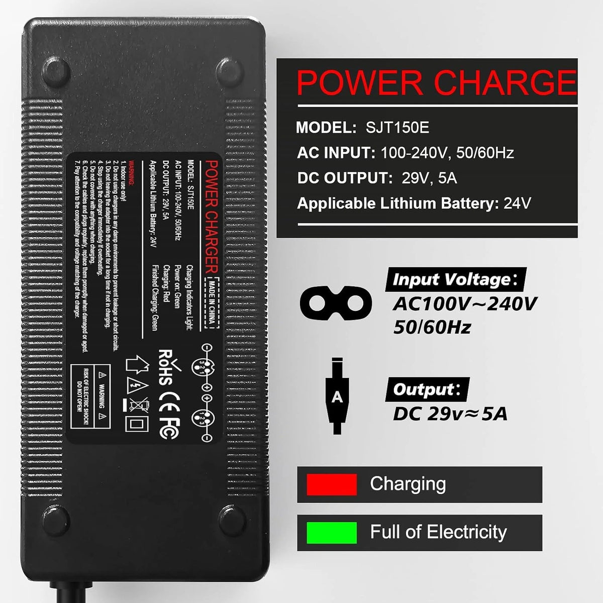29V 5A 3-Pin Male XLR Connector Battery Charger for Lakematic, Jazzy Black