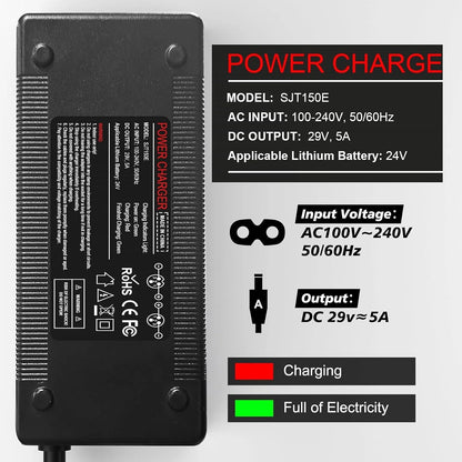 29V 5A 3-Pin Male XLR Connector Battery Charger for Lakematic, Jazzy Black