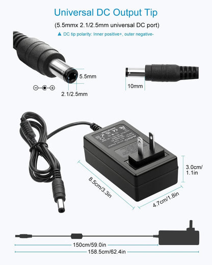 ALITOVE 12V 3A Power Supply Adapter 100~240V AC to DC 12 Volt 3 Tip, Black